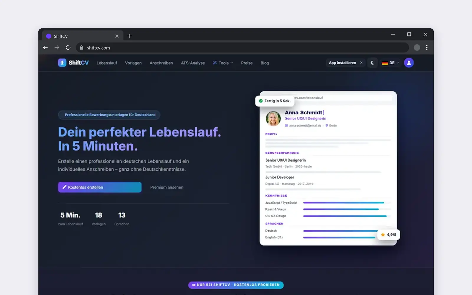 Website von ShiftCV